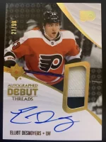 2023-24 Ultimate Collection Debut Threads Patch Autographed Elliot Desnoyers #21 of 99.webp