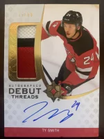 2020-21 Ultimate Collection Debut Threads Patch Autographed Ty Smith #11 of 99.webp